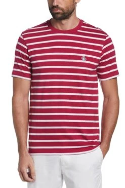 Original Penguin Red Breton Stripe T-Shirt In Sangria