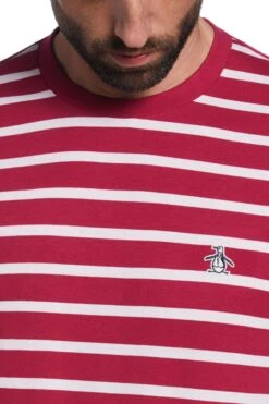 Original Penguin Red Breton Stripe T-Shirt In Sangria -Original Penguin 949213s3