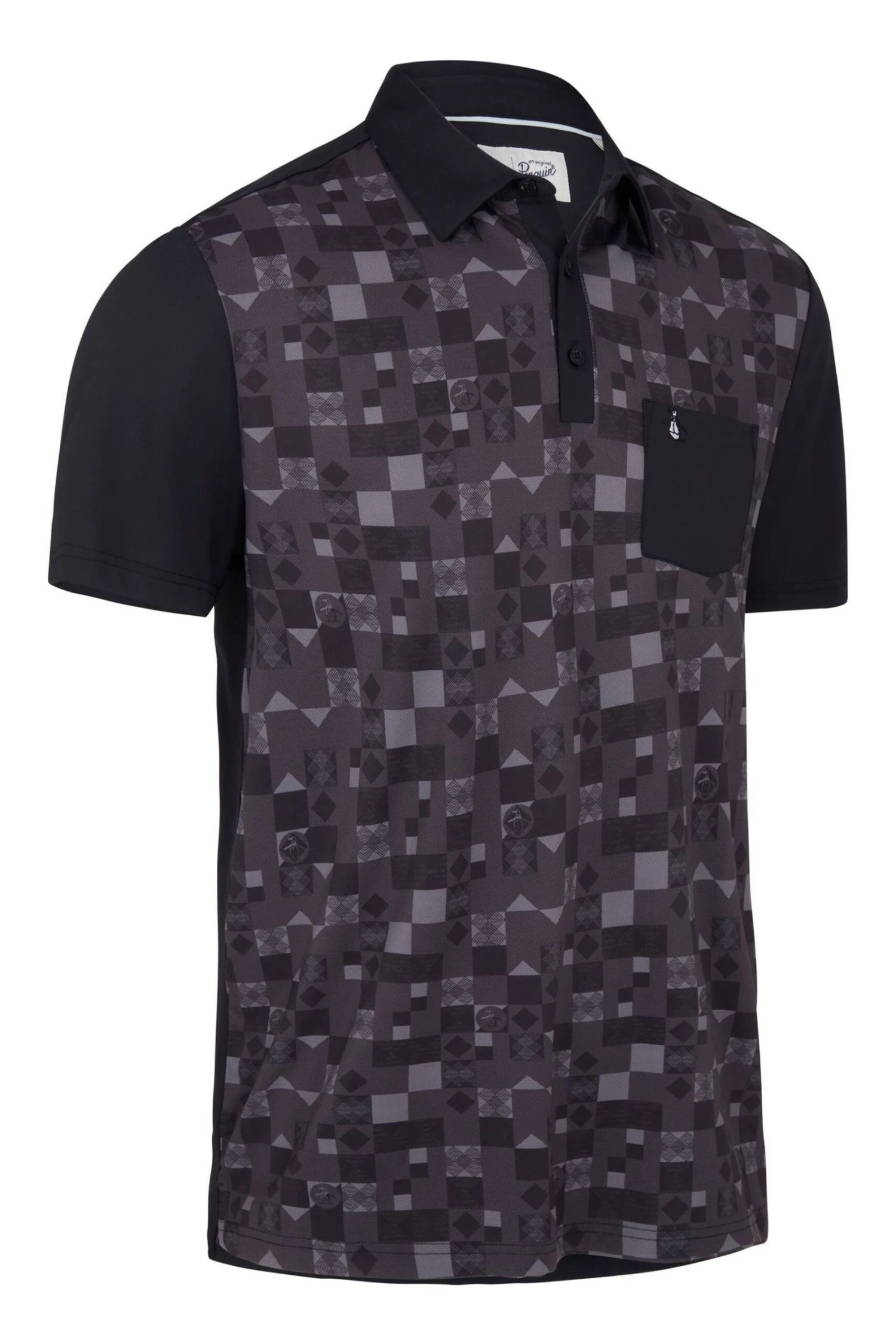 Original Penguin Golf Checkerboard Oxford Colourblock Black Polo Shirt 6 Original Penguin Golf Checkerboard Oxford Colourblock Black Polo Shirt - Image 4