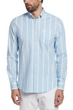 Original Penguin Blue Pete Long Sleeves Striped Shirt