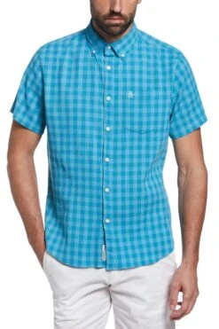 Original Penguin Blue Short Sleeve Seersucker Shirt
