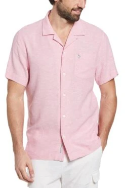 Original Penguin Pink Short Sleeve Linen Blend Shirt