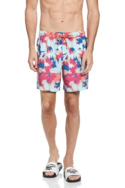 Original Penguin Camo Print Swim Shorts In Orange