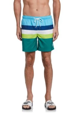 Original Penguin Multi Stripe Swim Shorts In Green