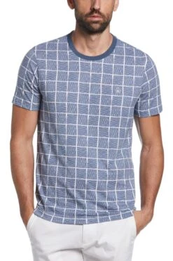 Original Penguin Blue All Over Line Print T-Shirt