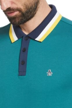 Original Penguin Blue Tipped Interlock Polo -Original Penguin D89168s3