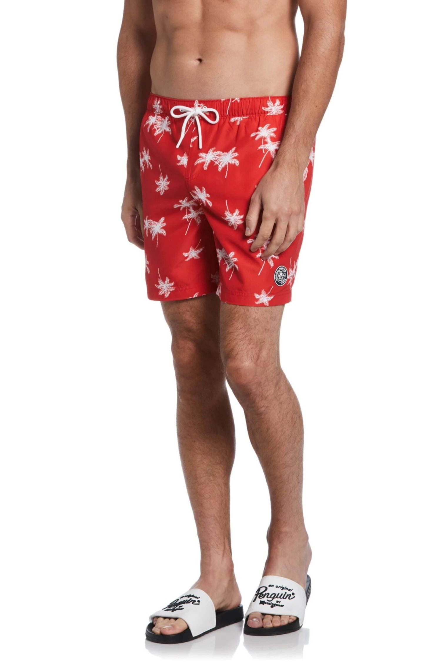 Original Penguin Palm Print Swim Shorts In Red 3 Original Penguin Palm Print Swim Shorts In Red