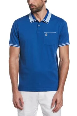 Original Penguin Blue Cotton Interlock Polo