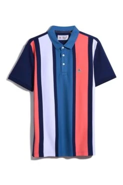 Original Penguin Blue Interlock Vertical Stripe Polo Shirt -Original Penguin D89220s4