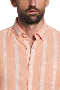 Original Penguin Orange Linen Blend Striped Shirt -Original Penguin D89237s3