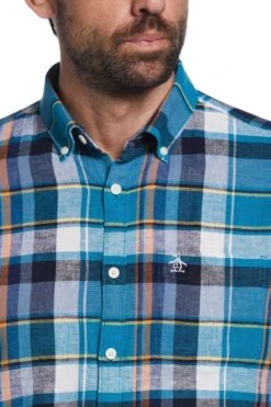Original Penguin Blue Short Sleeve Plaid Shirt -Original Penguin D89241s3