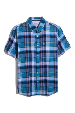 Original Penguin Blue Short Sleeve Plaid Shirt -Original Penguin D89241s4