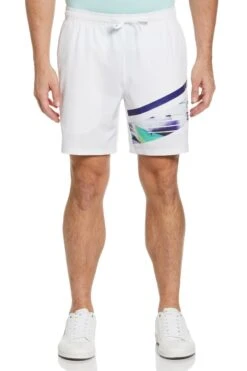 Original Penguin Tennis Printed Colourblock White Shorts