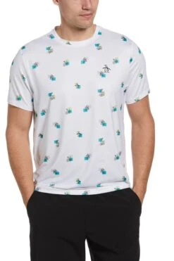 Original Penguin Mens Tennis Heritage Print Crew White T-Shirt