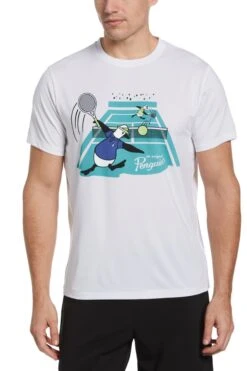 Original Penguin Mens Tennis Performance Resort Crew White T-Shirt