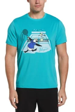 Original Penguin Mens Blue Tennis Performance Resort Crew T-Shirt