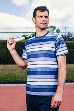 Original Penguin Mens Blue Tennis Performance Resort Stripe Crew T-Shirt