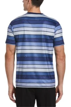 Original Penguin Mens Blue Tennis Performance Resort Stripe Crew T-Shirt -Original Penguin N42274s3