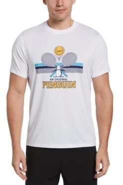 Original Penguin Mens Tennis Performance Novelty Graphic White T-Shirt