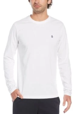 Original Penguin Long Sleeve Pin Point White T-Shirt
