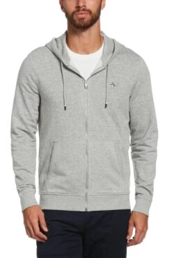 Original Penguin Rain Heather Grey Sticker Pete Zip Hoodie