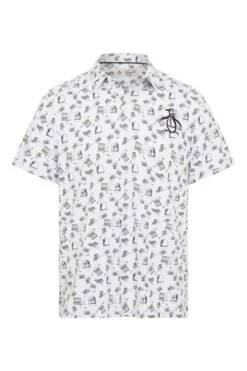 Original Penguin Golf Retro Arcade Printed White Polo Shirt -Original Penguin T82299s5