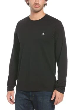Original Penguin Black Long Sleeve Pinpoint T-Shirt