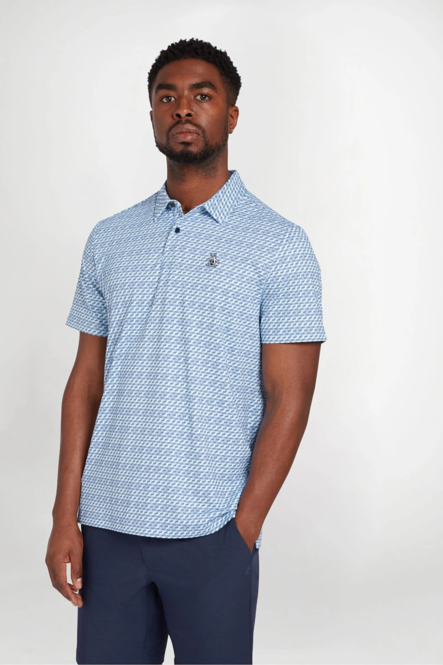 Original Penguin Golf Blue Retro Wave Pattern Print Polo Shirt 3 Original Penguin Golf Blue Retro Wave Pattern Print Polo Shirt