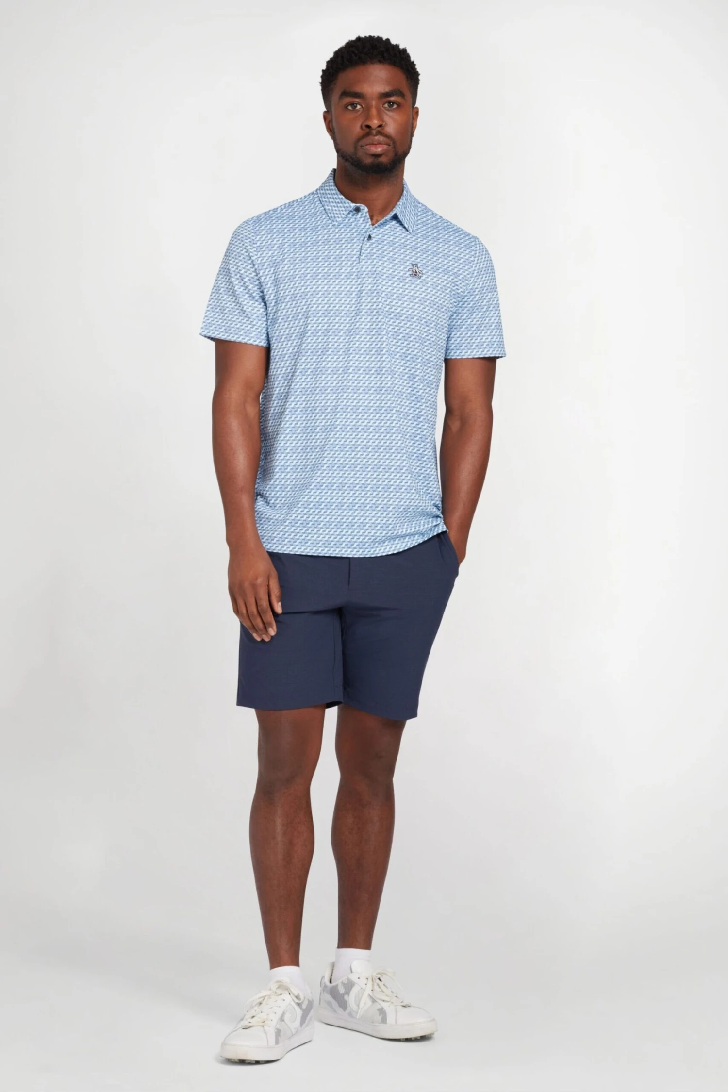 Original Penguin Golf Blue Retro Wave Pattern Print Polo Shirt 5 Original Penguin Golf Blue Retro Wave Pattern Print Polo Shirt - Image 3