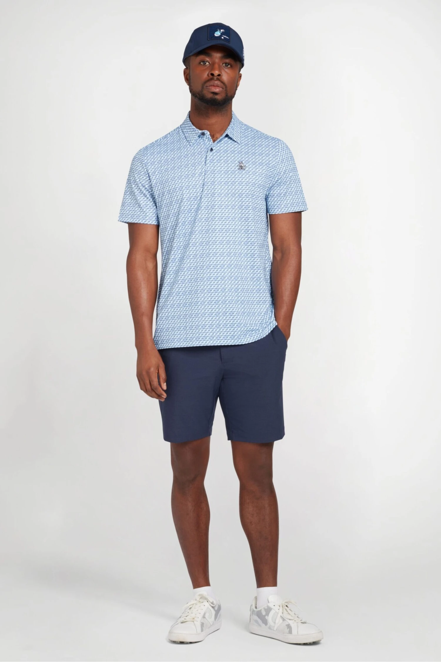 Original Penguin Golf Blue Retro Wave Pattern Print Polo Shirt 6 Original Penguin Golf Blue Retro Wave Pattern Print Polo Shirt - Image 4
